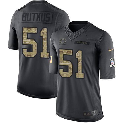 Nike Bears #51 Dick Butkus Black Men's Stitched NFL Limited 2016 Salute to Service Jersey - Click Image to Close